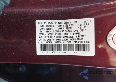 2013 Honda Accord Sport из США, поврежденный, VIN 1HGCR2F51DA277808